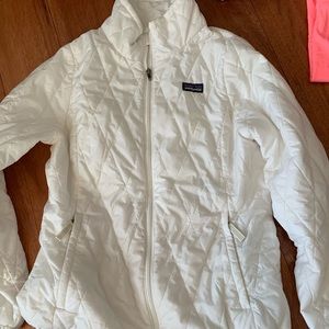 white patagonia jacket, fits like a women’s xs